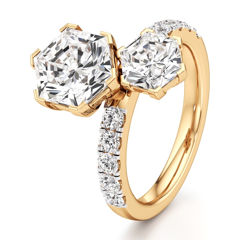 Main Image 4 of J'Lure Hexagon Brilliant-Cut Two-Stone Lab-Grown Diamond Engagement Ring 4-3/4 ct tw 18K Yellow Gold