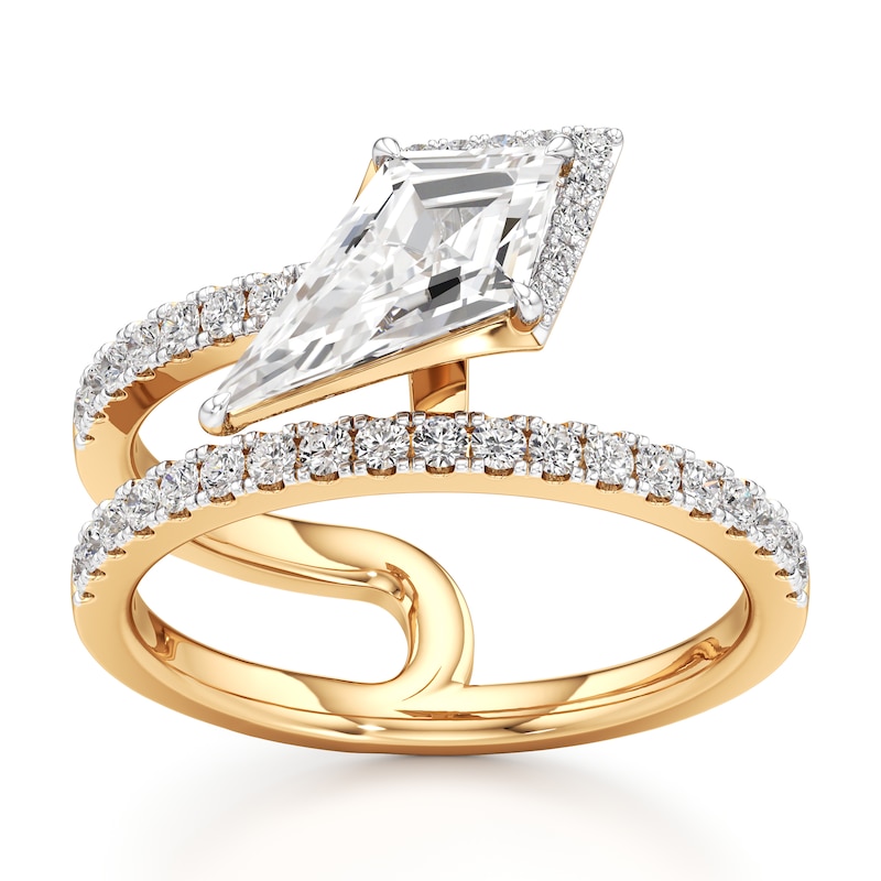 Main Image 1 of J'Lure Kite Step-Cut Lab-Grown Diamond Spiral Engagement Ring 1-3/8 ct tw 18K Yellow Gold