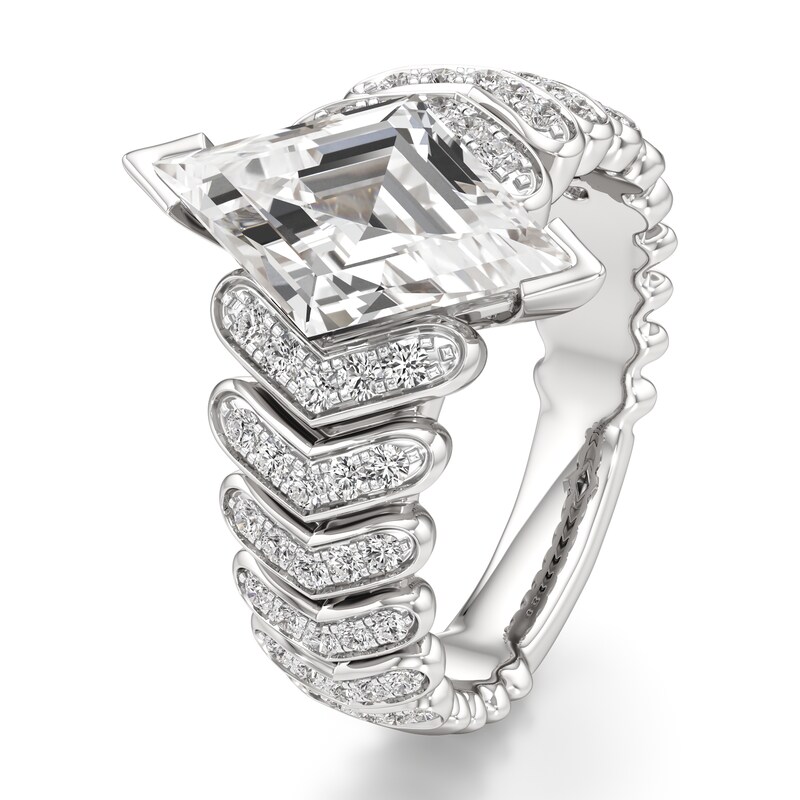 Main Image 4 of J'Lure Lozenge Step-Cut Lab-Grown Diamond Engagement Ring 3-1/2 ct tw 18K White Gold