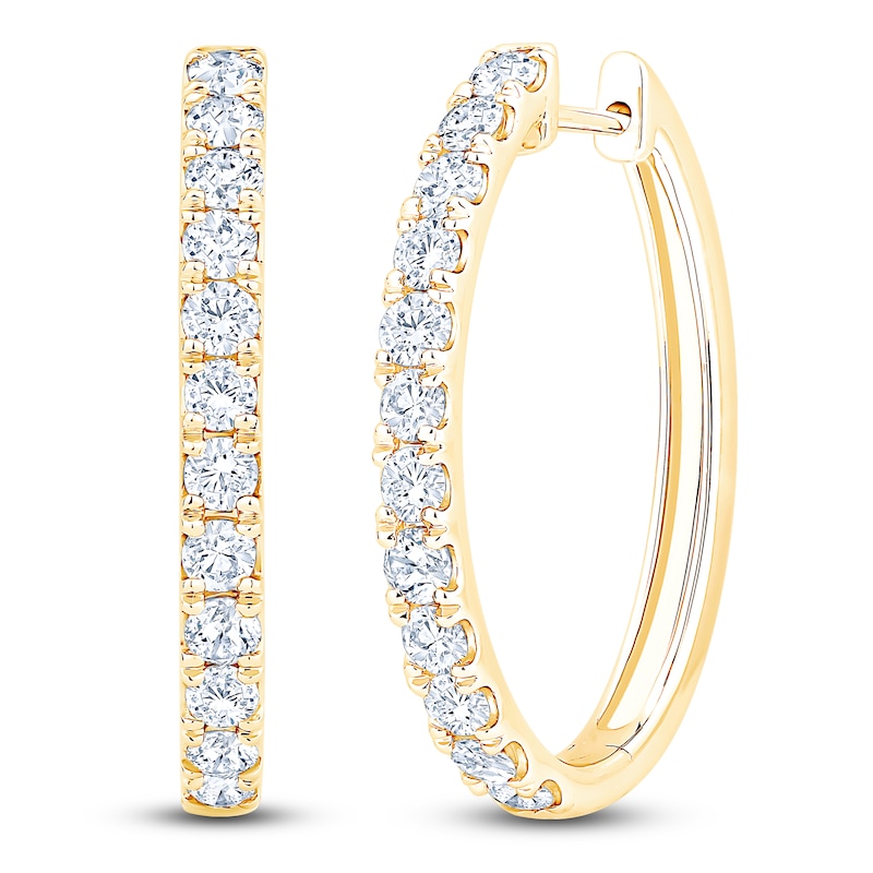Main Image 2 of Lab-Grown Diamond Oval Hoop Earrings 2 ct tw 14K Yellow Gold