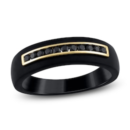 Men's Black Diamond Wedding Band 1/4 ct tw 18K Black Gold & 18K Yellow Gold