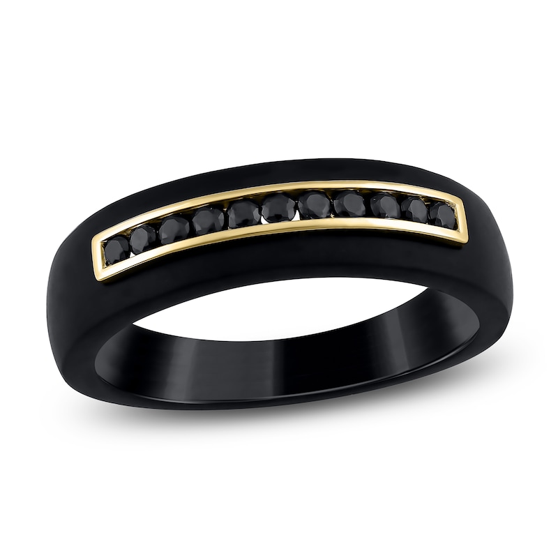 Main Image 1 of Men's Black Diamond Wedding Band 1/4 ct tw 18K Black Gold & 18K Yellow Gold