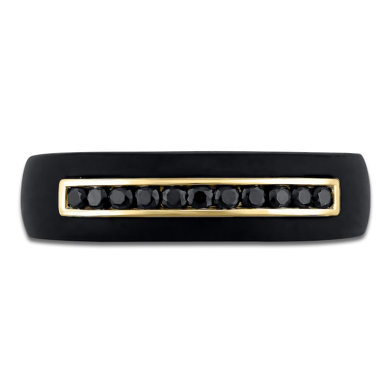 Main Image 2 of Men's Black Diamond Wedding Band 1/4 ct tw 18K Black Gold & 18K Yellow Gold