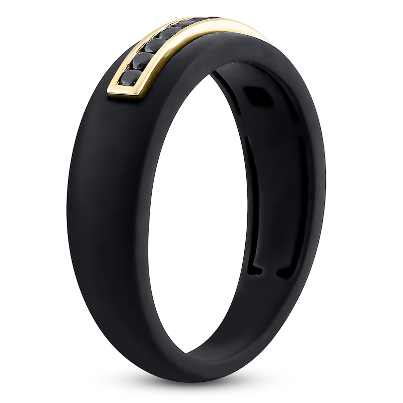 Main Image 3 of Men's Black Diamond Wedding Band 1/4 ct tw 18K Black Gold & 18K Yellow Gold