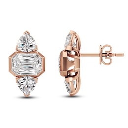 J'Lure Imperial Emerald Step-Cut & Trillion Curved Brilliant-Cut Lab-Grown Diamond Stud Earrings 3-1/8 ct tw 14K Rose Gold