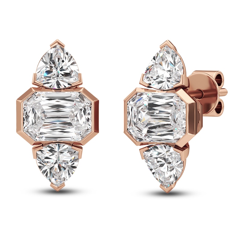 Main Image 2 of J'Lure Imperial Emerald Step-Cut & Trillion Curved Brilliant-Cut Lab-Grown Diamond Stud Earrings 3-1/8 ct tw 14K Rose Gold