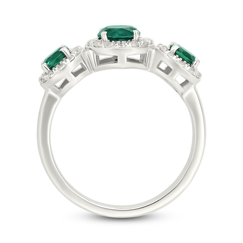 Main Image 4 of Lab-Created Emerald & White Lab-Created Sapphire Three-Stone Ring Sterling Silver