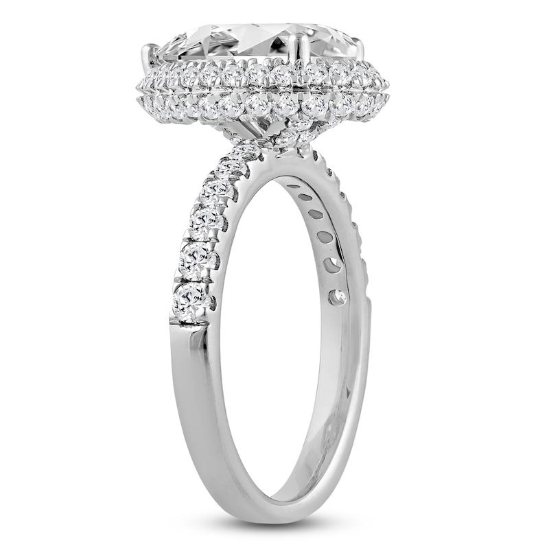 Main Image 2 of Emerald-Cut Lab-Grown Diamond Halo Engagement Ring 4 ct tw 18K White Gold