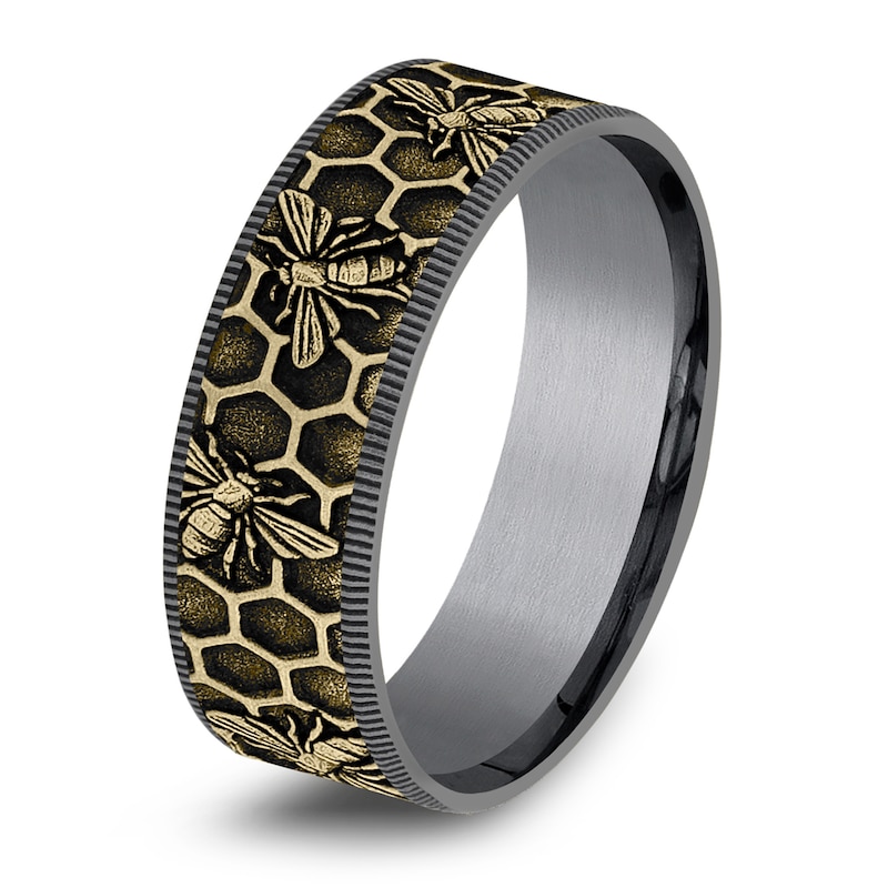 Main Image 2 of Men's Bee Comfort-Fit Wedding Band Tantalum & 14K Yellow Gold 7.5mm