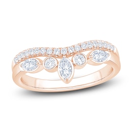 Certified Marquise & Round-Cut Bezel-Set Diamond Contour Wedding Band 1/2 ct tw 14K Rose Gold