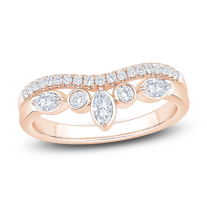 Main Image 1 of Certified Marquise & Round-Cut Bezel-Set Diamond Contour Wedding Band 1/2 ct tw 14K Rose Gold