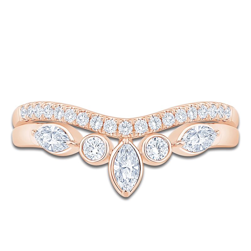 Main Image 3 of Certified Marquise & Round-Cut Bezel-Set Diamond Contour Wedding Band 1/2 ct tw 14K Rose Gold