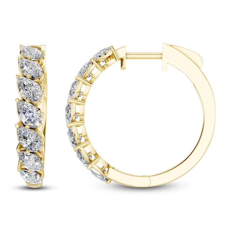 Main Image 1 of Pear-Shaped Lab-Grown Diamond Hoop Earrings 2 ct tw 14K Yellow Gold