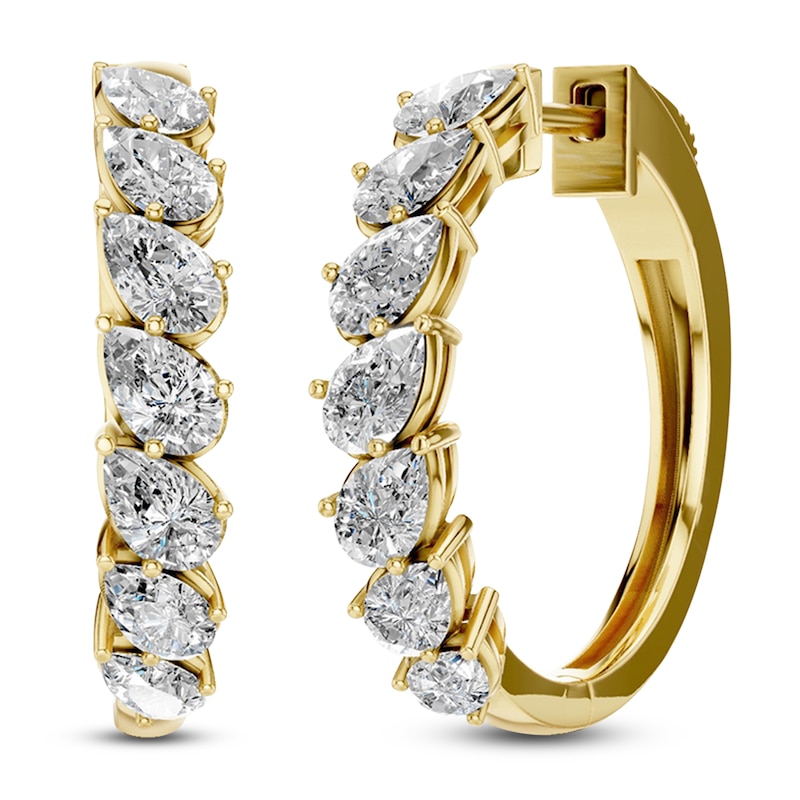 Main Image 2 of Pear-Shaped Lab-Grown Diamond Hoop Earrings 2 ct tw 14K Yellow Gold