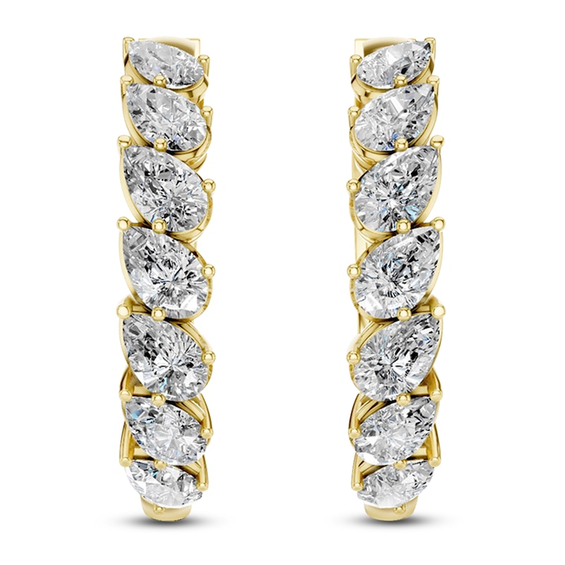 Main Image 3 of Pear-Shaped Lab-Grown Diamond Hoop Earrings 2 ct tw 14K Yellow Gold