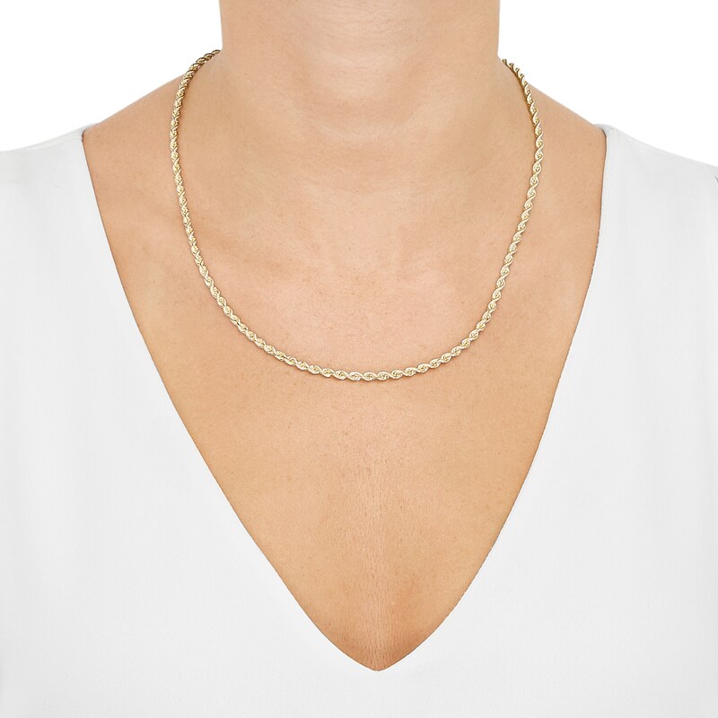 Main Image 3 of Silk Rope Chain Necklace 3mm Solid 14K Yellow Gold 20"
