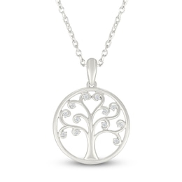 Diamond Tree of Life Circle Necklace 1/20 ct tw 10K White Gold 18"