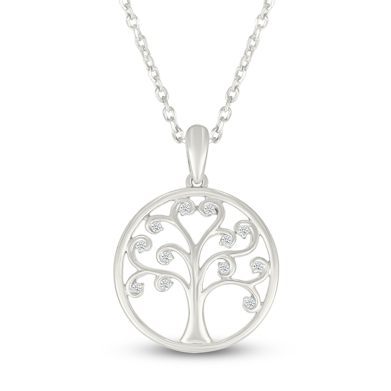 Main Image 1 of Diamond Tree of Life Circle Necklace 1/20 ct tw 10K White Gold 18"
