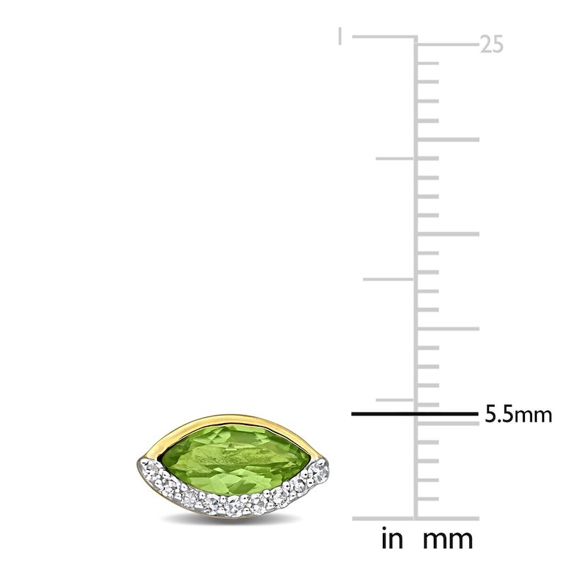 Main Image 2 of Marquise-Cut Natural Peridot & Diamond Stud Earrings 1/10 ct tw 14K Yellow Gold