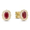 Thumbnail Image 3 of Oval-Cut Natural Ruby & Diamond Arabesque Halo Stud Earrings 1/8 ct tw 10K Yellow Gold