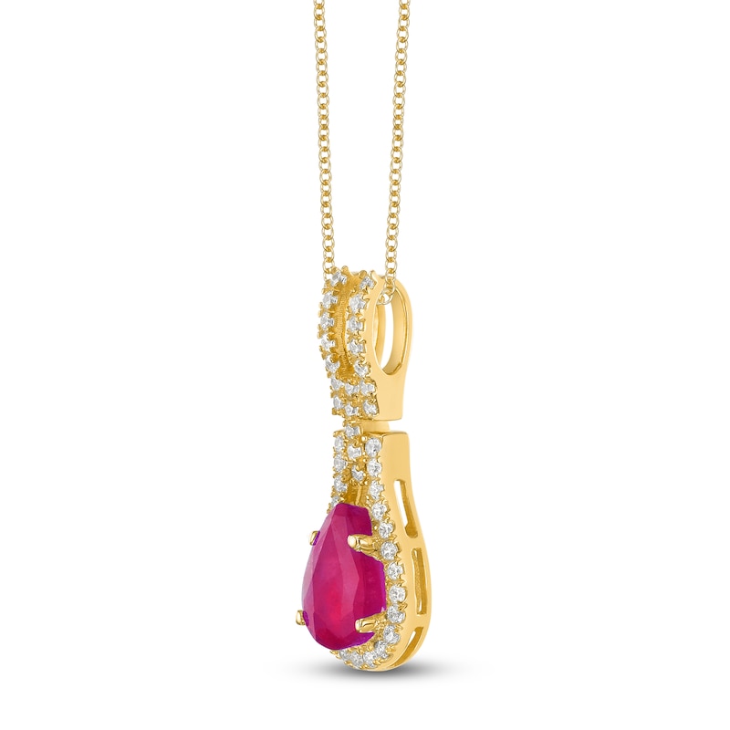 Main Image 2 of Pear-Shaped Natural Ruby & Diamond Drop Necklace 1/6 ct tw 10K Yellow Gold 18"