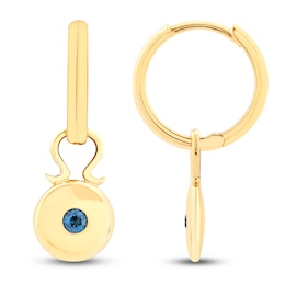 Natural London Blue Topaz Circle Dangle Hoop Earrings 14K Yellow Gold