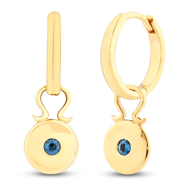 Main Image 2 of Natural London Blue Topaz Circle Dangle Hoop Earrings 14K Yellow Gold