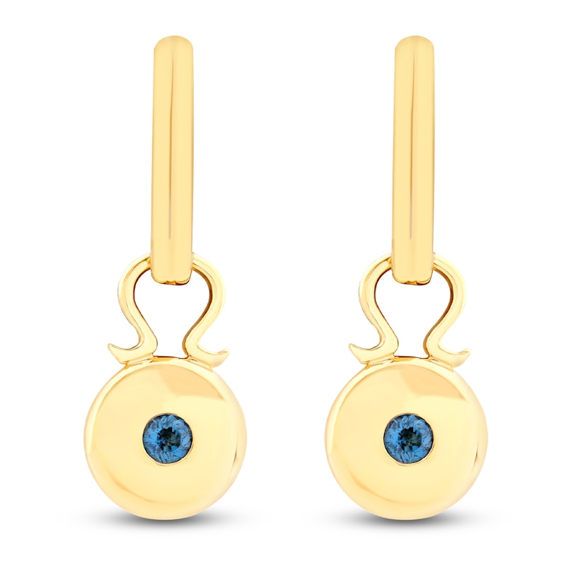 Main Image 3 of Natural London Blue Topaz Circle Dangle Hoop Earrings 14K Yellow Gold