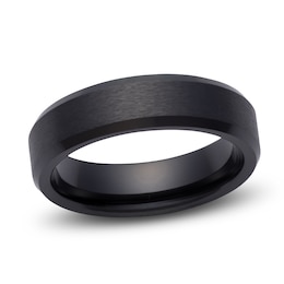 Men's Beveled-Edge Matte Wedding Band Black Ceramic 6mm