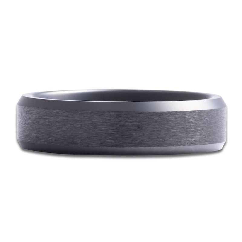Main Image 3 of Men's Beveled-Edge Matte Wedding Band Black Ceramic 6mm