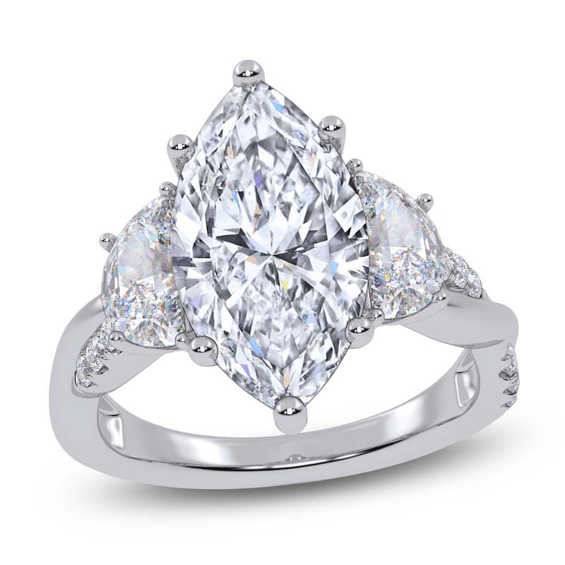 Main Image 1 of Marquise-Cut & Half Moon-Shaped Lab-Grown Diamond Three-Stone Engagement Ring 4 ct tw 14K White Gold