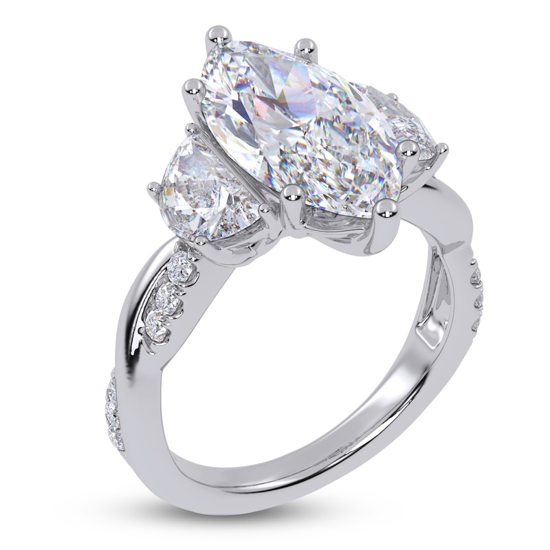 Main Image 2 of Marquise-Cut & Half Moon-Shaped Lab-Grown Diamond Three-Stone Engagement Ring 4 ct tw 14K White Gold