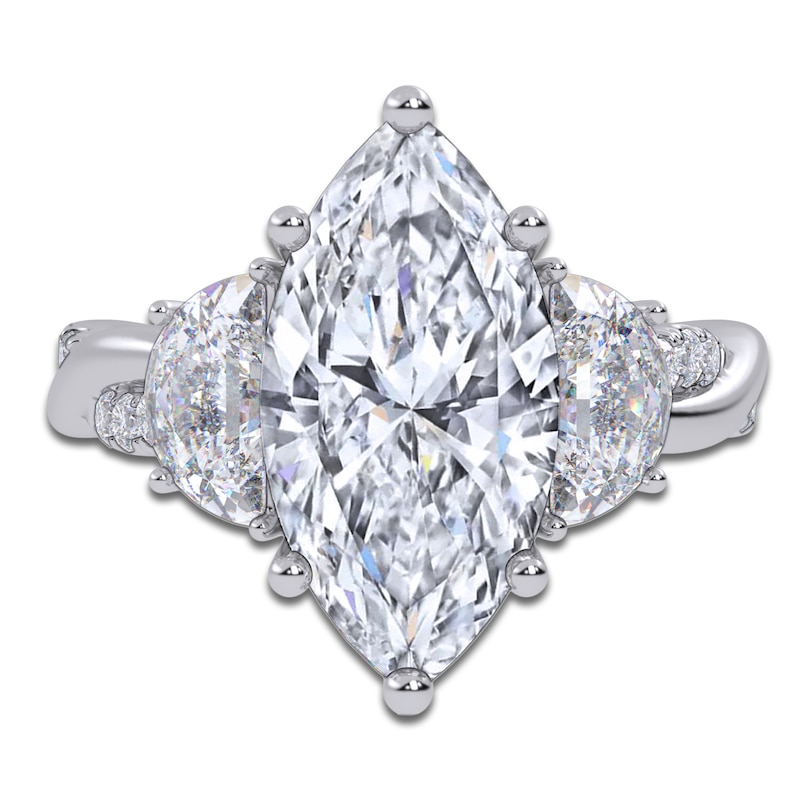 Main Image 3 of Marquise-Cut & Half Moon-Shaped Lab-Grown Diamond Three-Stone Engagement Ring 4 ct tw 14K White Gold