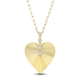 Shy Creation Pear-Shaped Diamond Textured Heart Necklace 1/3 ct tw 14K Yellow Gold 18" JR55028971V2