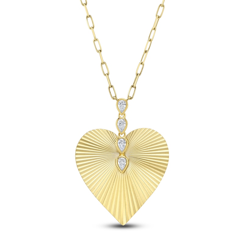 Main Image 1 of Shy Creation Pear-Shaped Diamond Textured Heart Necklace 1/3 ct tw 14K Yellow Gold 18" JR55028971V2