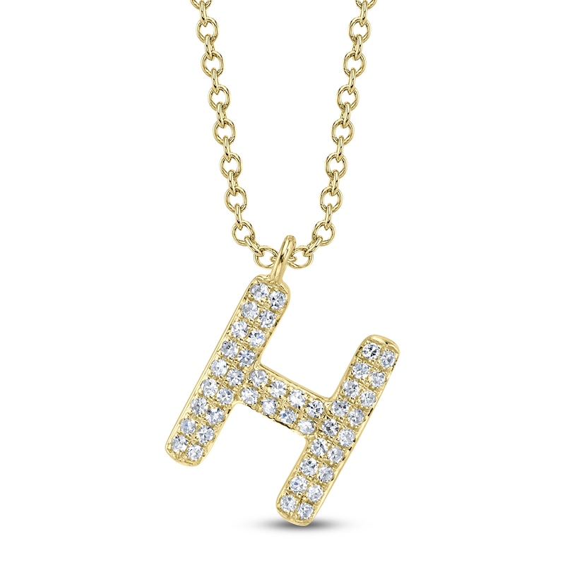 Main Image 1 of Shy Creation Diamond Letter H Pavé Necklace 1/15 ct tw 14K Yellow Gold 18" SC55028332-H