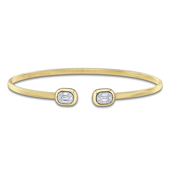 Shy Creation Corelli Collection Baguette & Round-Cut Diamond Open Cuff Flex Bangle 1/5 ct tw 14K Yellow Gold B22001111V4ZS