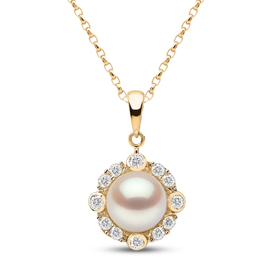 Yoko London Cultured Pearl & Diamond Halo Necklace 1/8 ct tw 18K Yellow Gold 18"