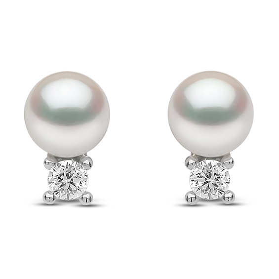Yoko London Cultured Pearl & Diamond Stud Earrings 1/20 ct tw 18K White Gold