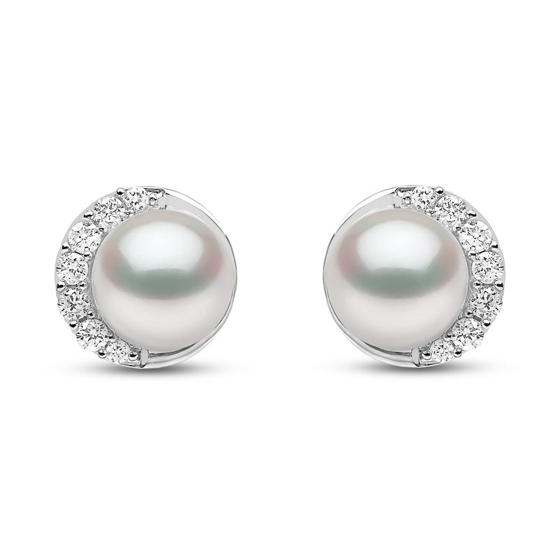 Main Image 1 of Yoko London Cultured Pearl & Diamond Crescent Stud Earrings 1/10 ct tw 18K White Gold