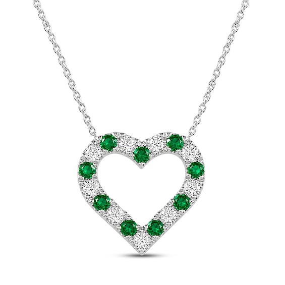 Lab-Created Emerald & Lab-Grown Diamond Heart Necklace 3/8 ct tw 10K White Gold 18"