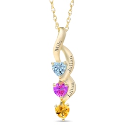 Mother's Heart-Shaped Family Birthstone Drop Necklace (1-3 Stones and 2-3 Lines)