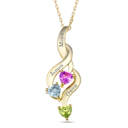 Family & Mother's Cascading Heart-Shaped Birthstone Necklace (1-3 Stones and Lines)