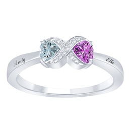 East West Heart Birthstone Couple's Infinity Ring (2 Stones and Lines)