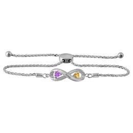 Couple's Birthstone Bolo Bracelet (2 Stones and 1 Line)