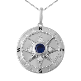 Birthstone and 1/15 ct tw Diamond Compass Necklace (1 Stone and 3 Lines)