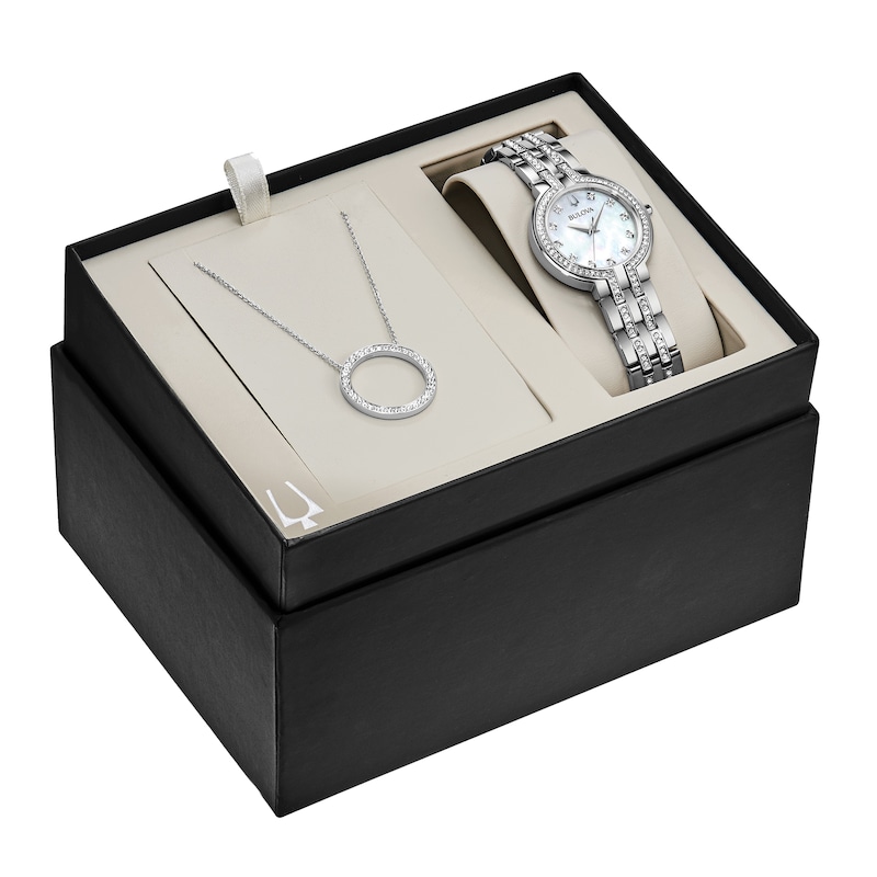 Bulova Crystal Watch Boxed Set with Circle Necklace 96X148