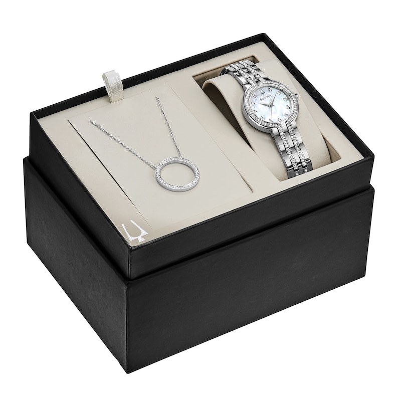 Main Image 1 of Bulova Crystal Watch Boxed Set with Circle Necklace 96X148