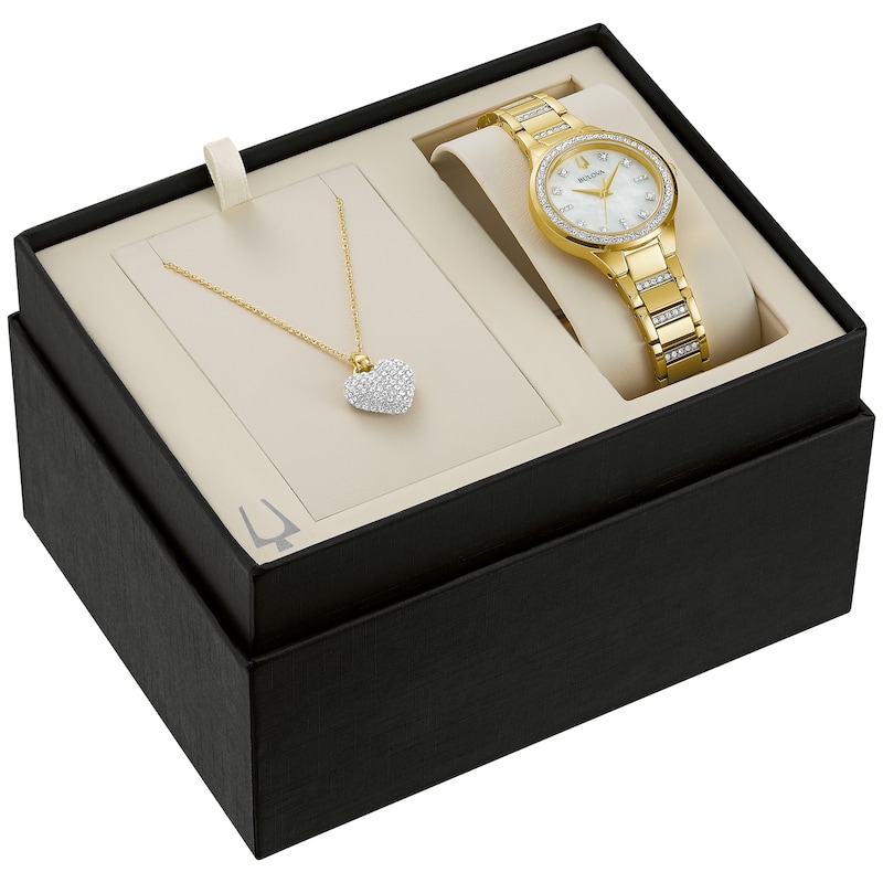 Bulova Crystal Women's Watch with Heart Pendant Gift Set 98X129