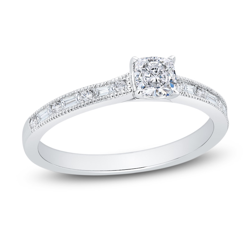 Main Image 1 of Diamond Engagement Ring 5/8 ct tw Cushion/Round/Baguette 14K White Gold